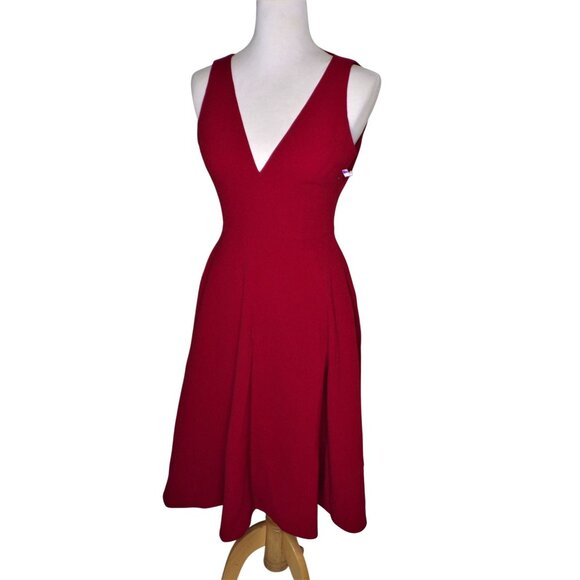 🆕 DRESS THE POPULATION Catalina Fit & Flare Dress Garnet Red XX-Small (00-0) - Picture 4 of 10